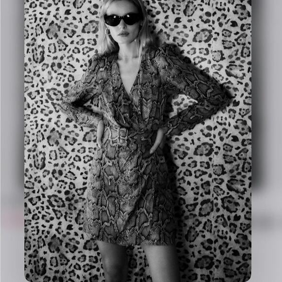 Zara Animal Print Belted SATIN EFFECT PRINT DRESS Size Medium - Picture 3 of 6